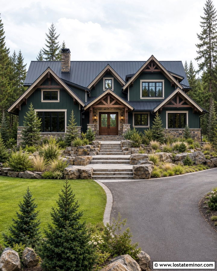 Hunter Green House With Walnut Double Front Doors - 30 Hunter Green House Design With Front Door Ideas