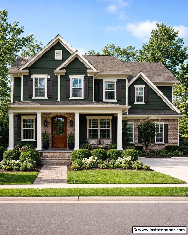 Hunter Green House With Warm Gray Roof - 30 Hunter Green House Design With Roof Ideas