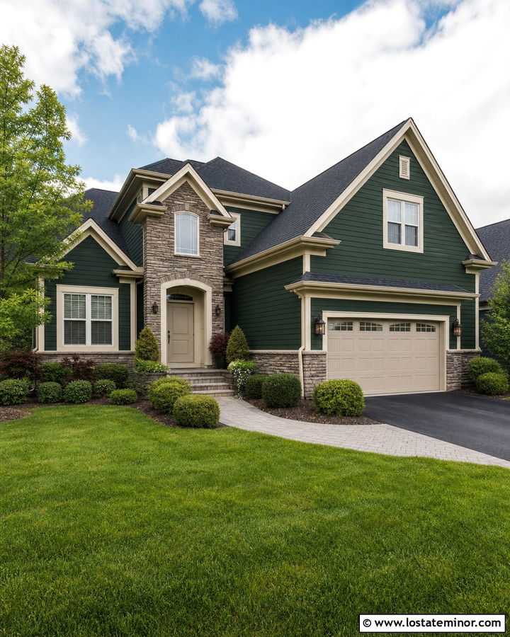 Hunter Green House With Warm Greige Front Door - 30 Hunter Green House Design With Front Door Ideas