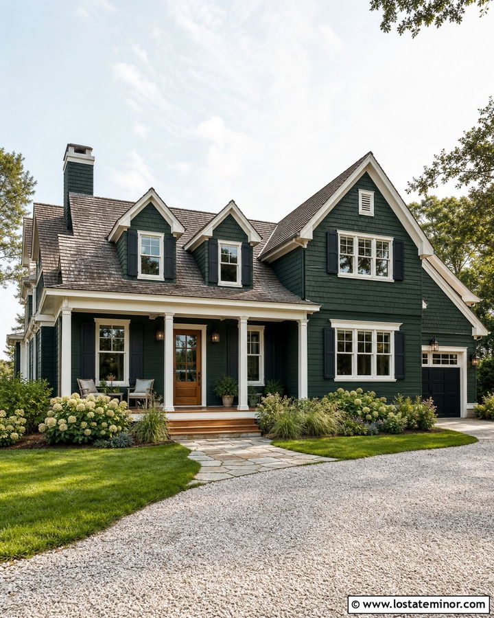 Hunter Green House With Weathered Gray Roof - 30 Hunter Green House Design With Accents Ideas