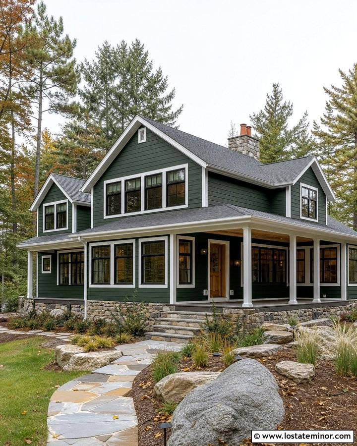 Hunter Green House With Weathered Wood Porch Ceiling - 30 Hunter Green House Design With Porch Ceiling Ideas
