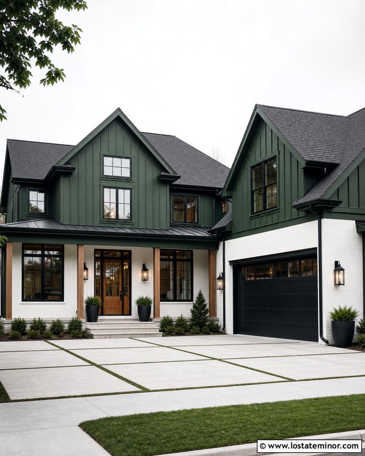 Hunter Green House With White Brick And Modern Lanterns - 30 Hunter Green House Design With Light Fixtures Ideas