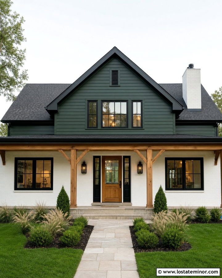 Hunter Green House With White Brick And Wood Dutch Door - 30 Hunter Green House Design With Dutch Door Ideas