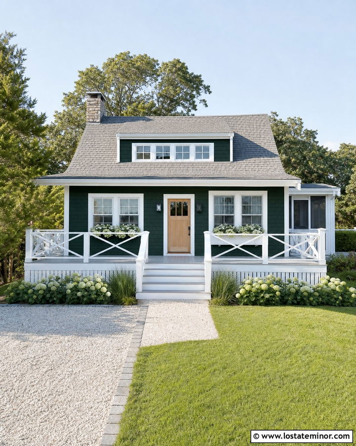 Hunter Green House With White Deck - 30 Hunter Green House Design With Deck Ideas
