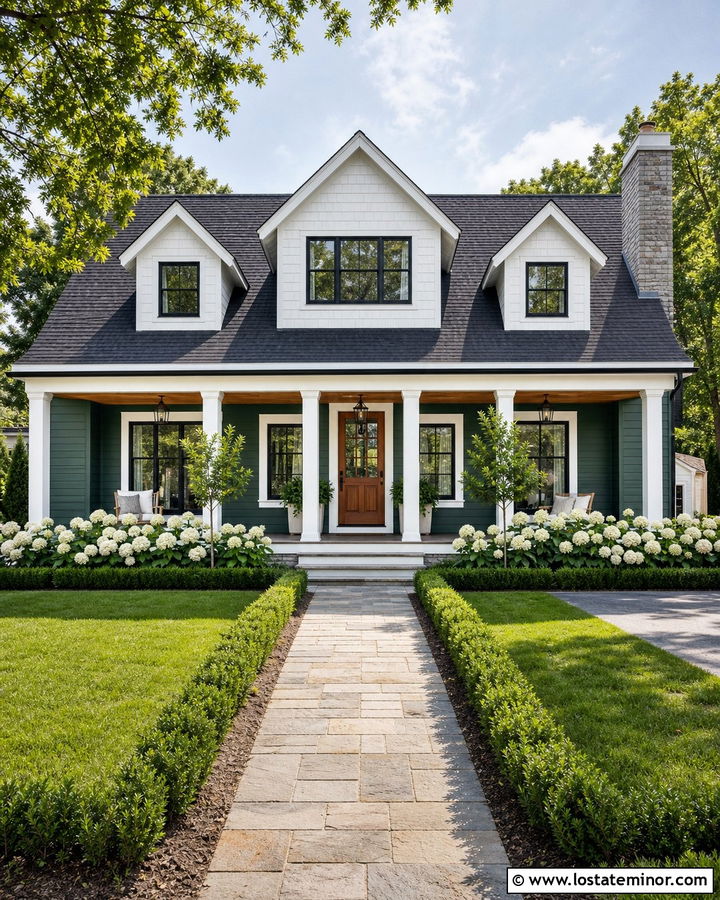 Hunter Green House With White Dormer Siding - 30 Hunter Green House Design With Dormers Ideas