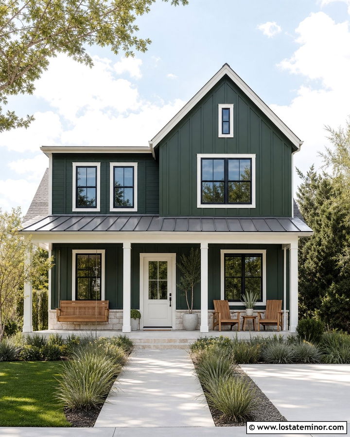 Hunter Green House With White Front Door - 30 Hunter Green House Design With Front Door Ideas