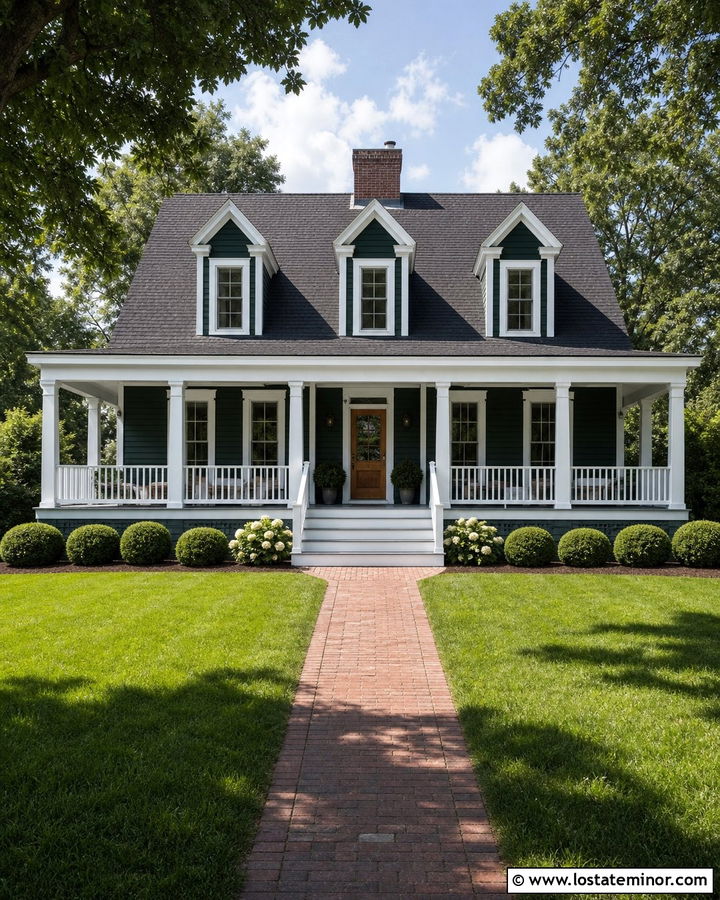 Hunter Green House With White Front Porch - 30 Hunter Green House Design With Front Porch Ideas