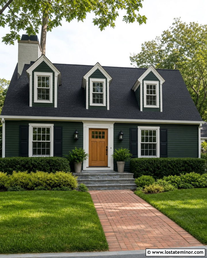 Hunter Green House With White Gable Dormers - 30 Hunter Green House Design With Dormers Ideas