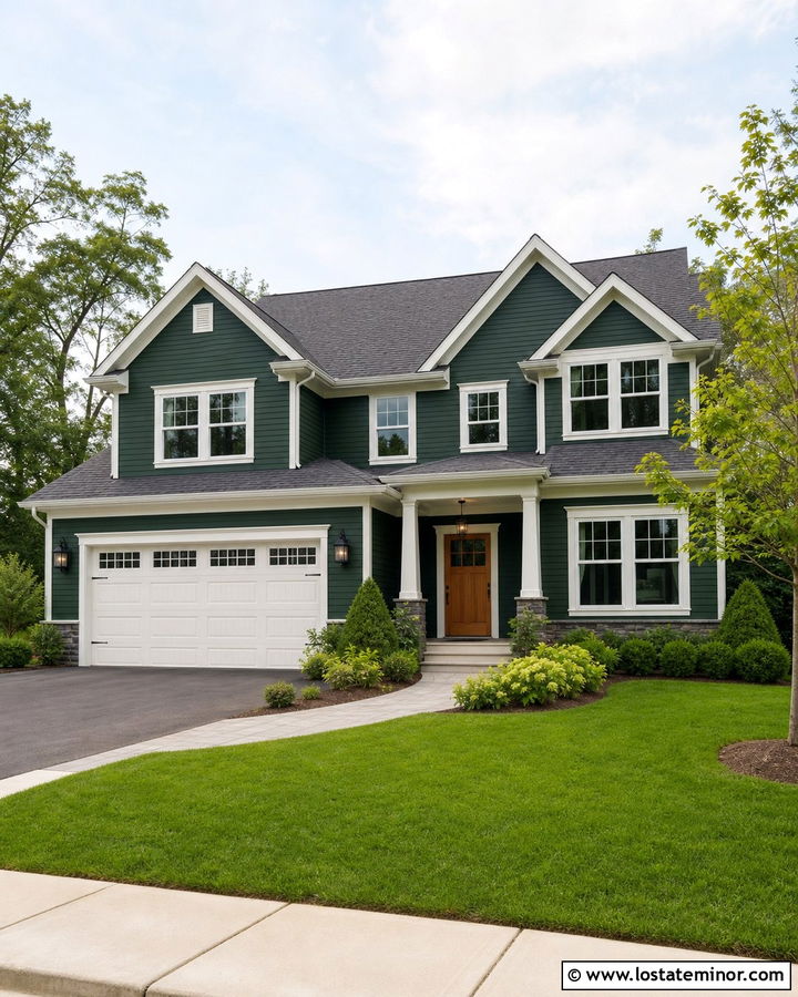 Hunter Green House With White Garage Door - 30 Hunter Green House Design With Garage Door Ideas