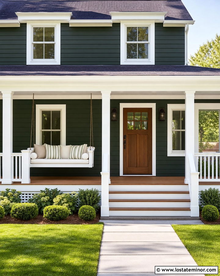 Hunter Green House With White Hanging Daybed - 30 Hunter Green House Design With Daybed Ideas