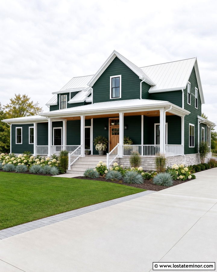 Hunter Green House With White Metal Roof - 30 Hunter Green House Design With Roof Ideas