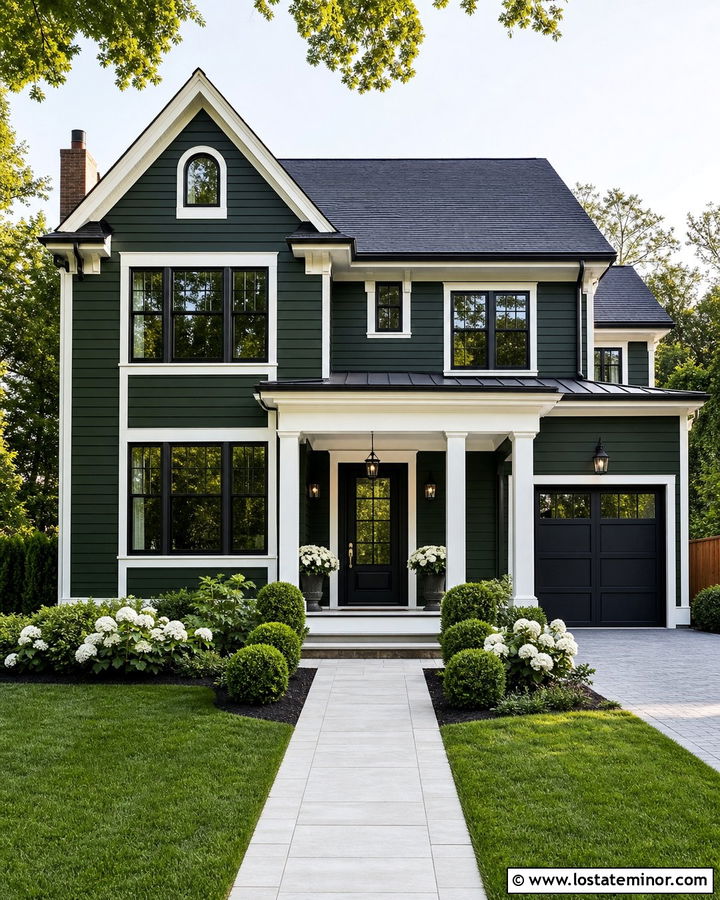 Hunter Green House With White Paver Walkway - 30 Hunter Green House Design With Walkway Ideas