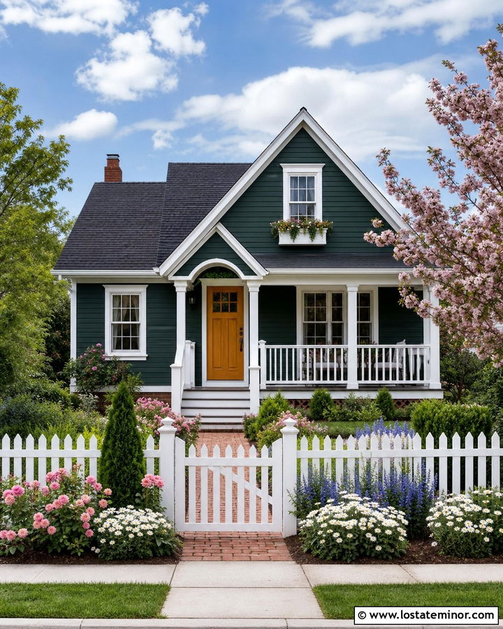 Hunter Green House With White Picket Fence - 30 Hunter Green House Design With Front Yard Ideas