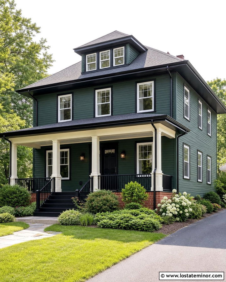Hunter Green House With White Windows And Black Trim - 30 Hunter Green House Design With Trim Ideas