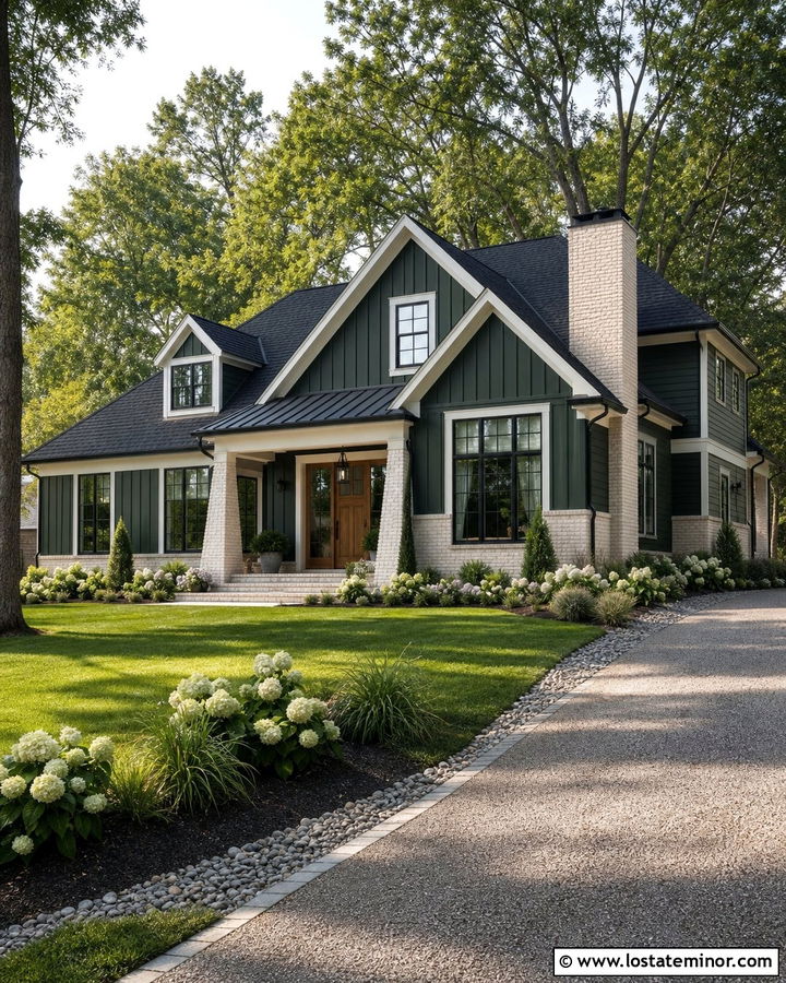 Hunter Green House With Whitewashed Brick - 30 Hunter Green House Design With Brick Accents Ideas