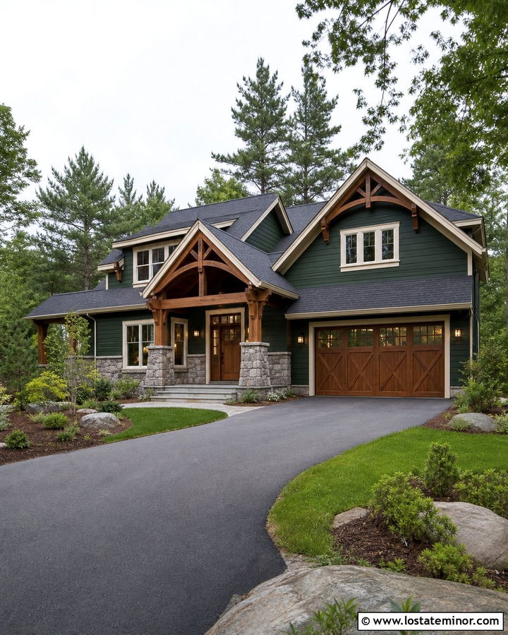 Hunter Green House With Wood Carriage Garage Door - 30 Hunter Green House Design With Garage Door Ideas
