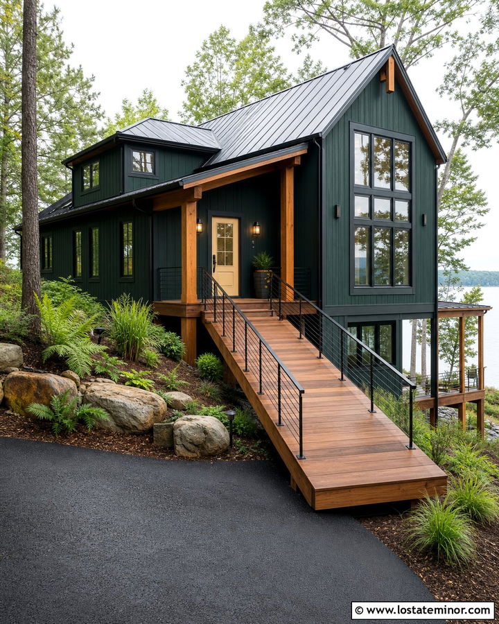 Hunter Green House With Wood Walkway - 30 Hunter Green House Design With Walkway Ideas