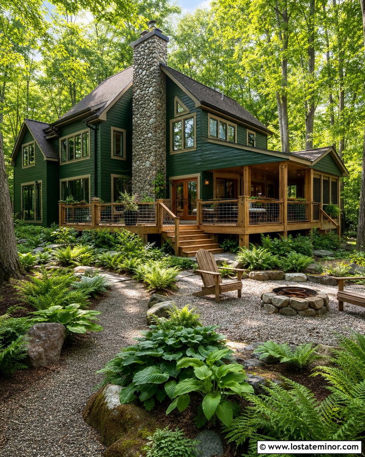 Hunter Green House With Woodland Backyard - 30 Hunter Green House Design With Backyard Ideas
