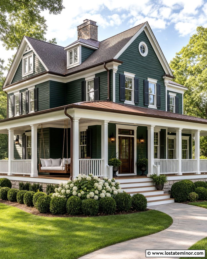 Hunter Green House With Wraparound Porch Daybed - 30 Hunter Green House Design With Daybed Ideas