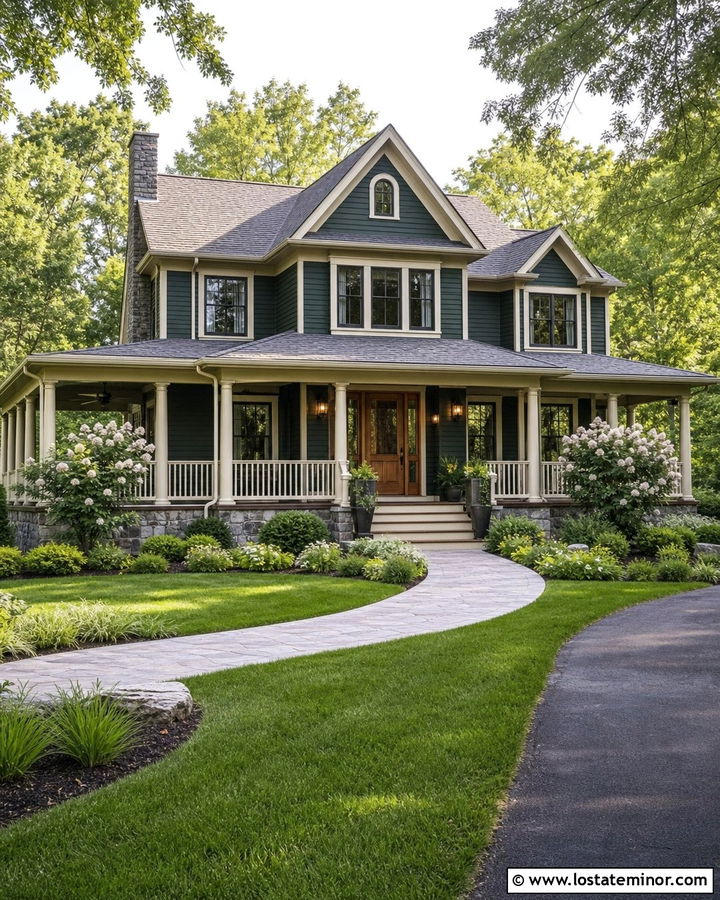 Hunter Green House With Wraparound Porch Landscaping - 30 Hunter Green House Design With Landscaping Ideas