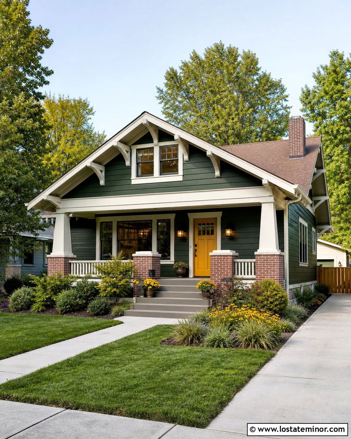 Hunter Green House With Yellow Door - 30 Hunter Green House Design With Accents Ideas