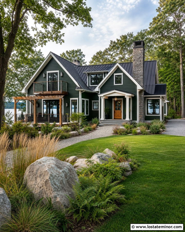 Hunter Green Lake House With Deck Pergola - 30 Hunter Green House Design With Pergola Ideas