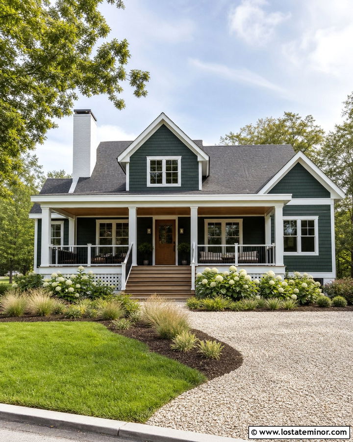 Hunter Green Lake House With White Chimney - 30 Hunter Green House Design With Chimney Ideas