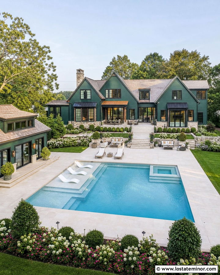 Hunter Green Luxury House With Resort Pool - 30 Hunter Green House Design With Swimming Pool Ideas