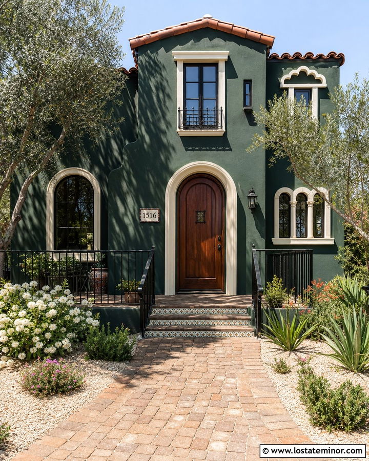 Hunter Green Mediterranean House With Tile Numbers - 30 Hunter Green House Design With House Numbers Ideas
