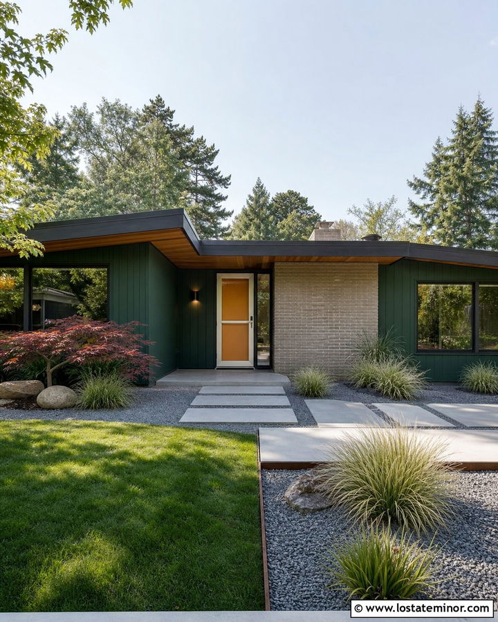 Hunter Green Midcentury House With Aluminum Storm Door - 30 Hunter Green House Design With Storm Door Ideas