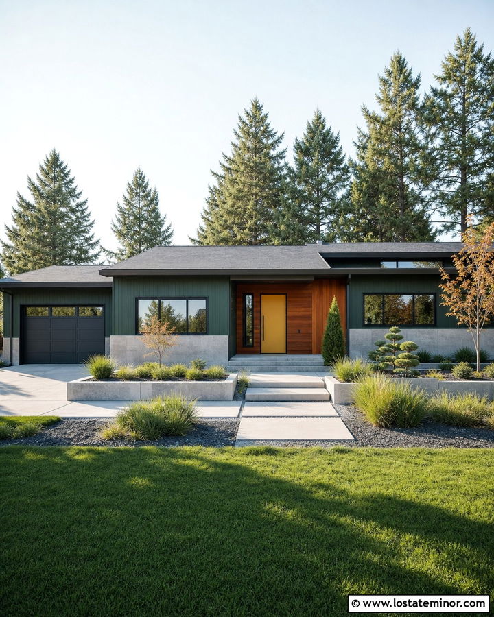 Hunter Green Midcentury House With Concrete Wainscoting - 30 Hunter Green House Design With Wainscoting Ideas