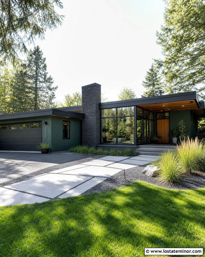 Hunter Green Midcentury House With Glass Sunroom - 30 Hunter Green House Design With Sunroom Ideas