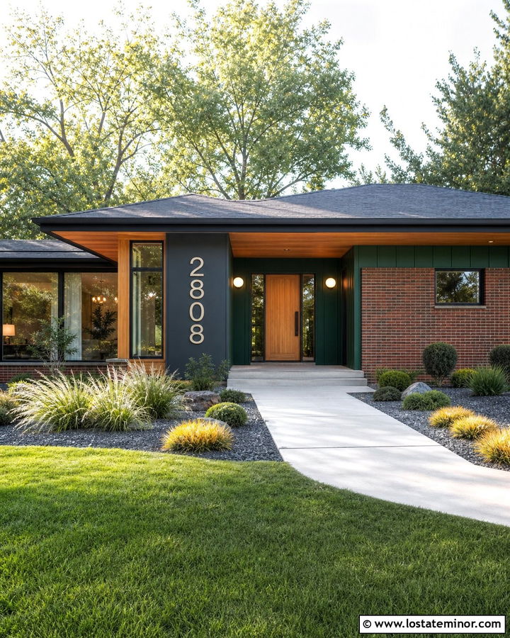 Hunter Green Midcentury House With Large Numbers - 30 Hunter Green House Design With House Numbers Ideas
