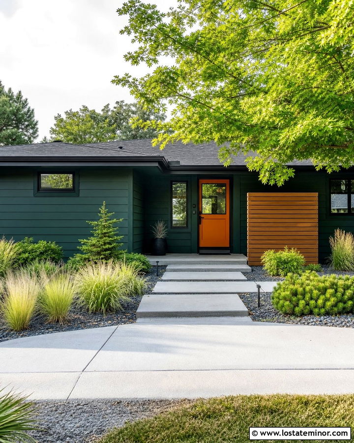 Hunter Green Midcentury House With Orange Dutch Door - 30 Hunter Green House Design With Dutch Door Ideas