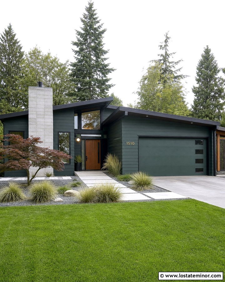 Hunter Green Midcentury Modern House With Block Chimney - 30 Hunter Green House Design With Chimney Ideas