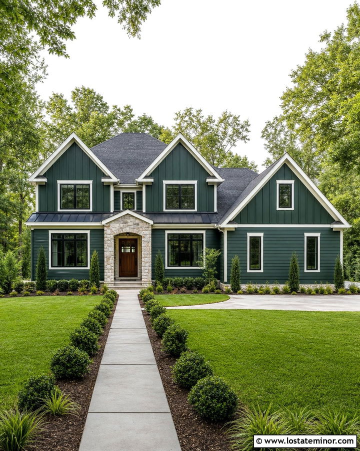 Hunter Green Mixed Siding - 30 Hunter Green House Design With Siding Ideas
