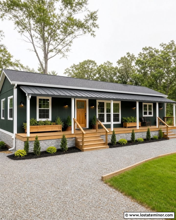 Hunter Green Mobile Home With Full Length Awning - 30 Hunter Green House Design With Awning Ideas