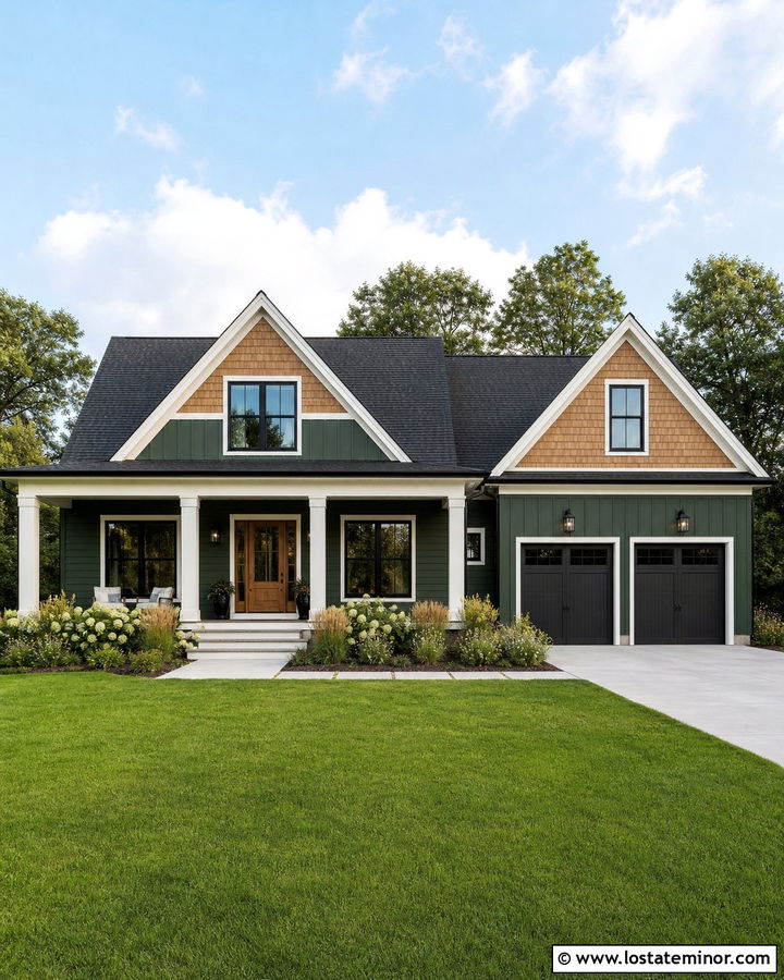 Hunter Green Modern Farmhouse With Cedar Shake Gables - 30 Hunter Green House Design With Cedar Shake Ideas