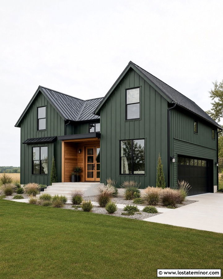Hunter Green Modern Farmhouse With Twin Gables - 30 Hunter Green House Design With Gables Ideas