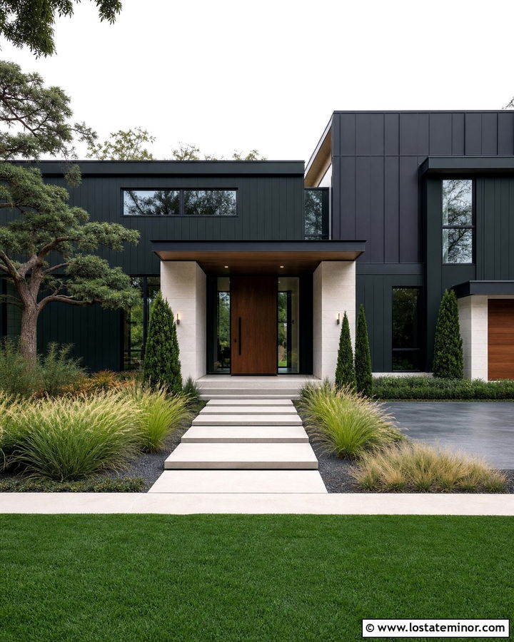 Hunter Green Modern House With Cantilevered Portico - 30 Hunter Green House Design With Portico Ideas