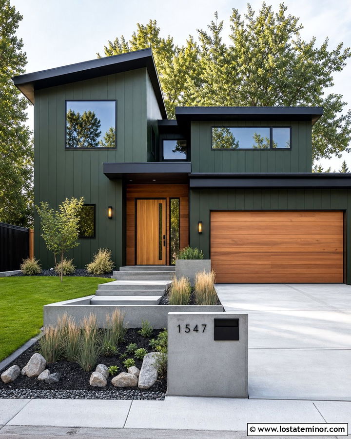 Hunter Green Modern House With Concrete Mailbox - 30 Hunter Green House Design With Mailbox Ideas