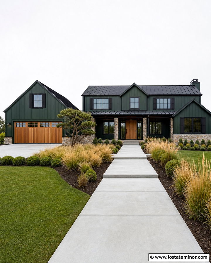 Hunter Green Modern House With Slim Shutters - 30 Hunter Green House Design With Shutters Ideas