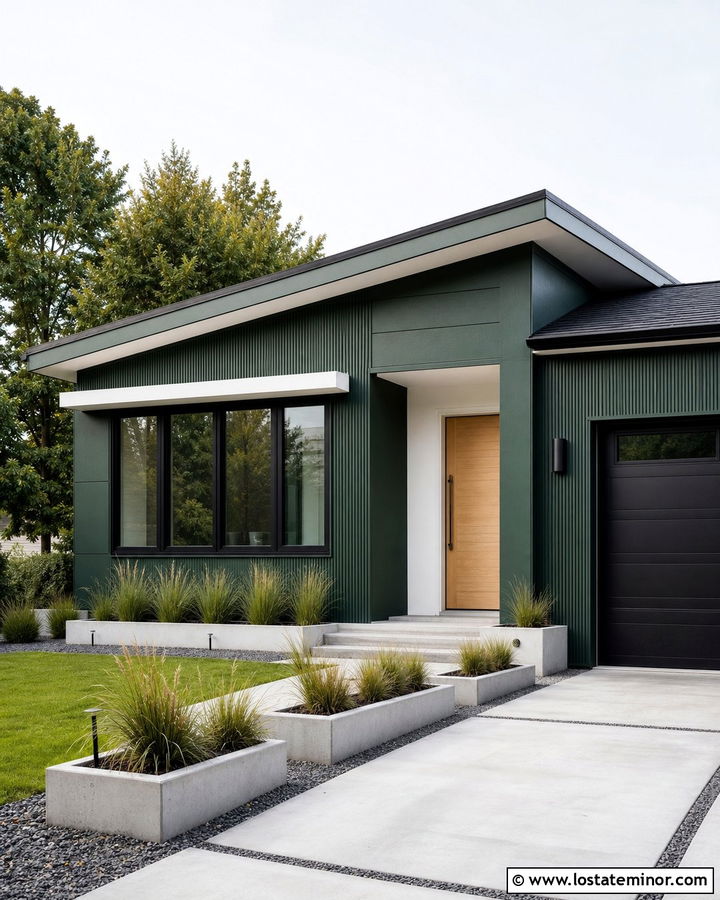 Hunter Green Modern House With White Shed Awning - 30 Hunter Green House Design With Awning Ideas