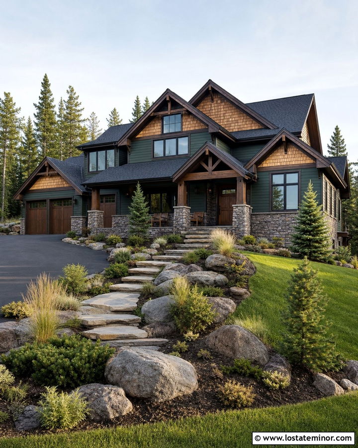 Hunter Green Mountain House With Cedar Shake And Stone - 30 Hunter Green House Design With Cedar Shake Ideas