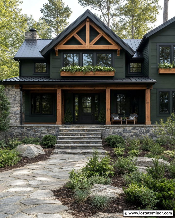 Hunter Green Mountain House With Cedar Window Boxes - 30 Hunter Green House Design With Window Boxes Ideas
