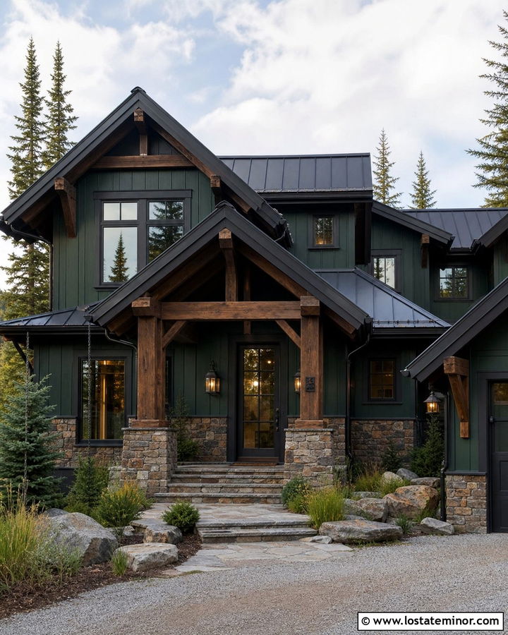 Hunter Green Mountain House With Charcoal Storm Door - 30 Hunter Green House Design With Storm Door Ideas