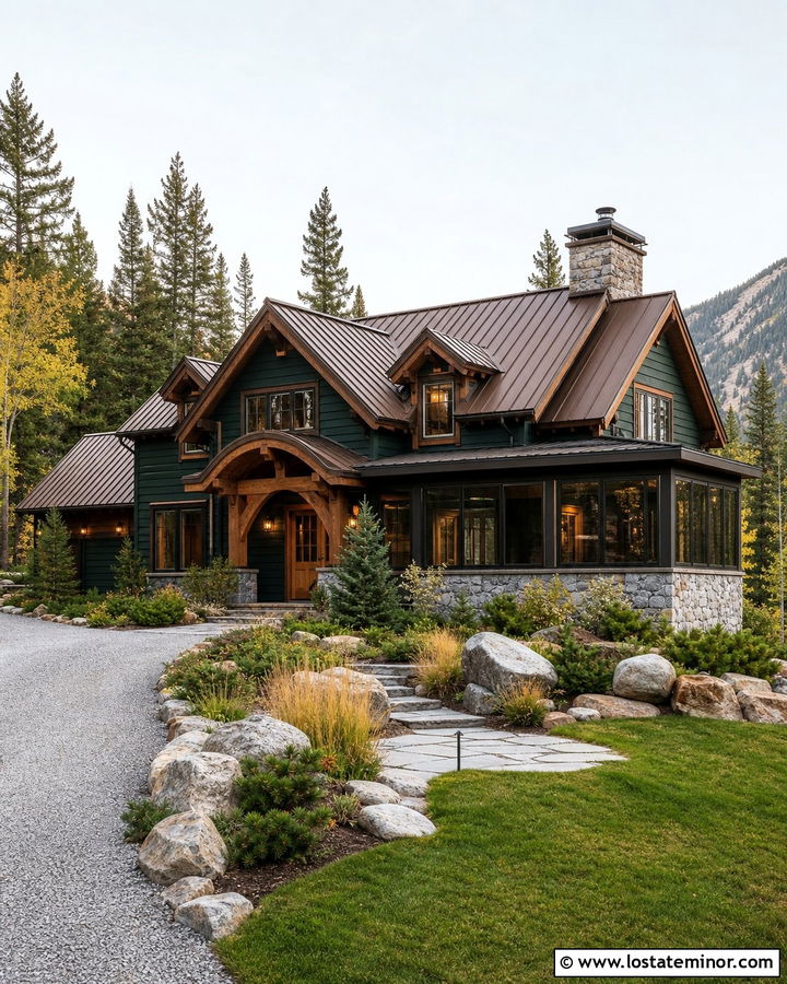 Hunter Green Mountain House With Stone Sunroom - 30 Hunter Green House Design With Sunroom Ideas