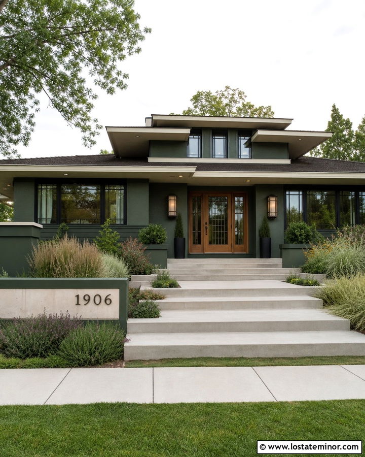 Hunter Green Prairie House With Horizontal Numbers - 30 Hunter Green House Design With House Numbers Ideas