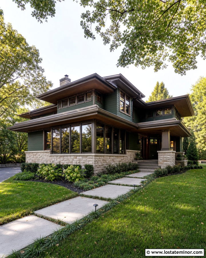 Hunter Green Prairie House With Low Sunroom - 30 Hunter Green House Design With Sunroom Ideas