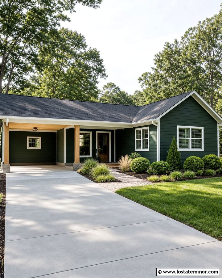 Hunter Green Ranch House With Attached Carport - 30 Hunter Green House Design With Carport Ideas